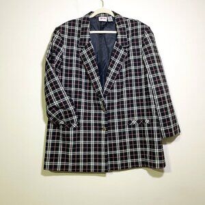 Women's Size 18 Tan Jay Pink, Black & White Plaid Buttoned Suit Jacket